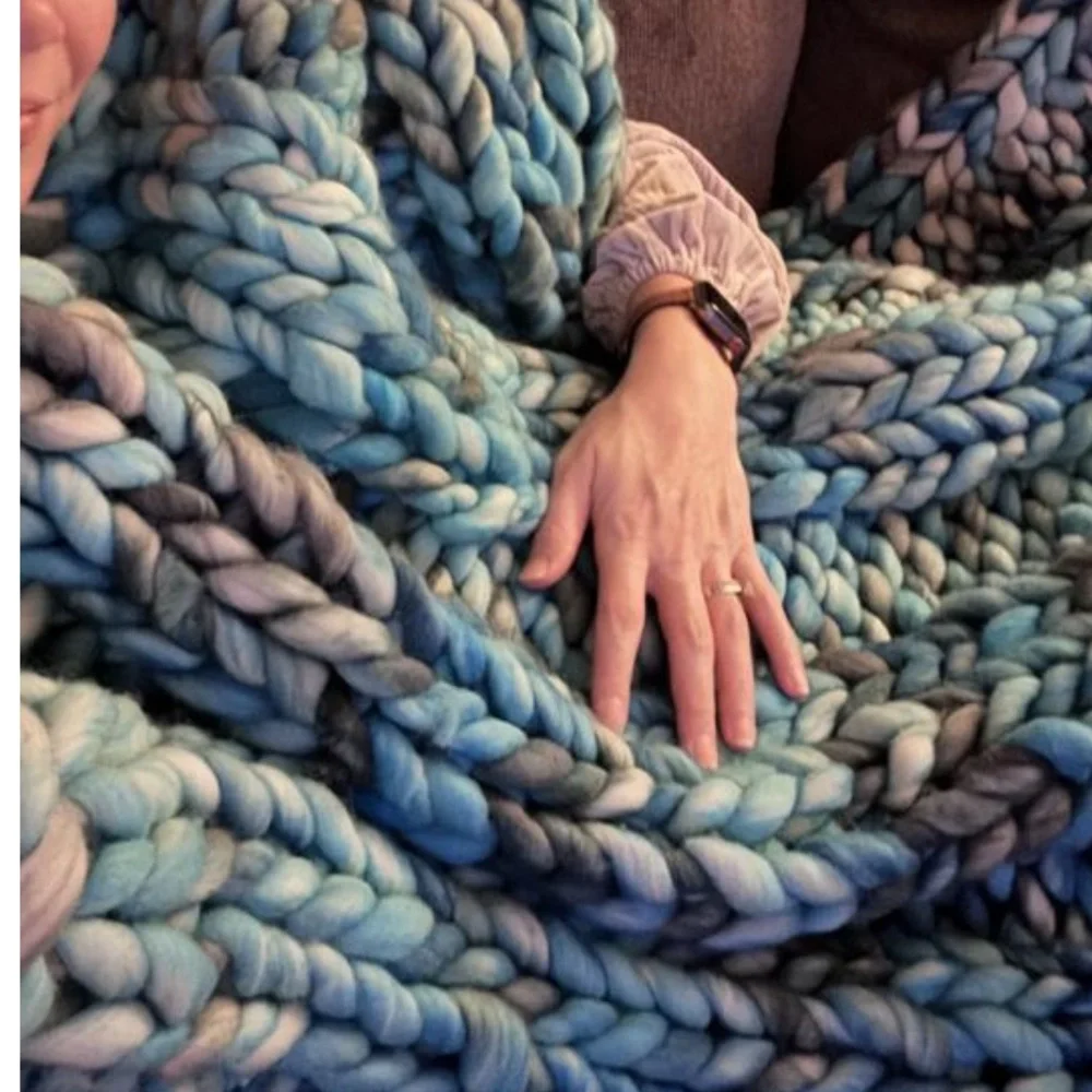 Chunky Wool Knit Throw Blanket